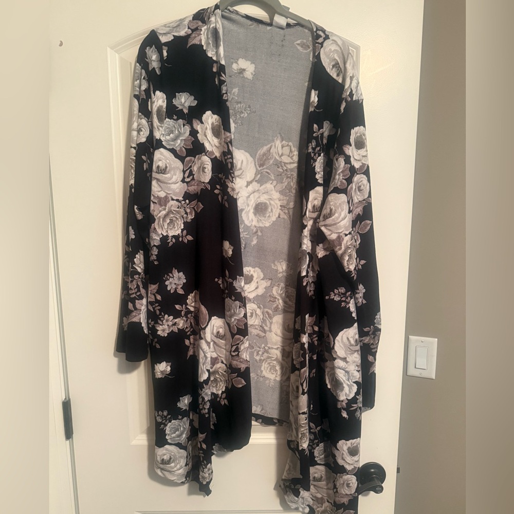 Floral Black, Cream, grays and grayish purple